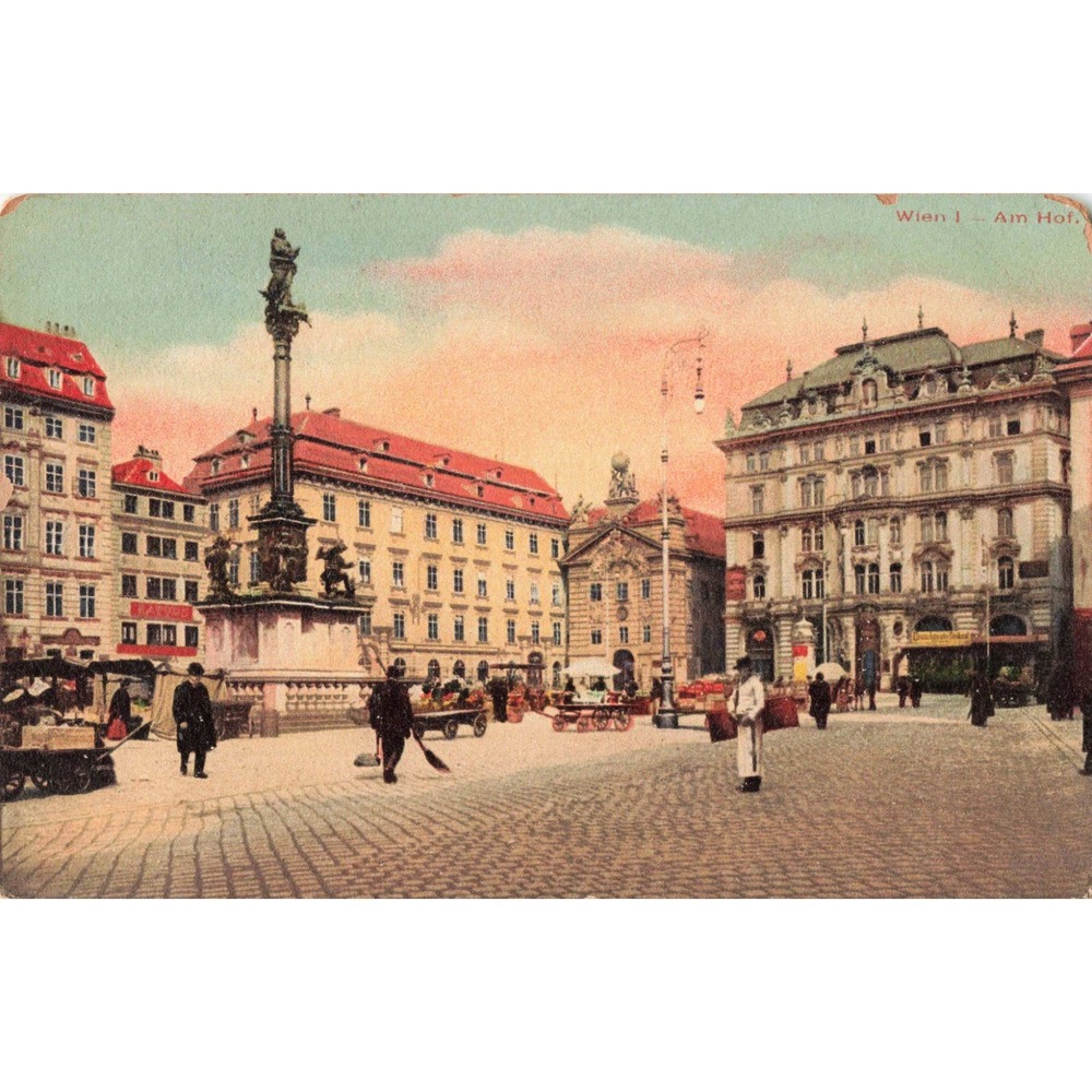 Wien Vienna Austria Am Hof Square Market Scene Mariensaule Vintage Postcard